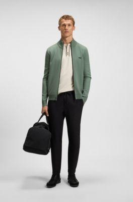 Knitted cardigan in stretch fabric with structured front, Green