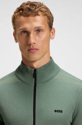 Knitted cardigan in stretch fabric with structured front, Green