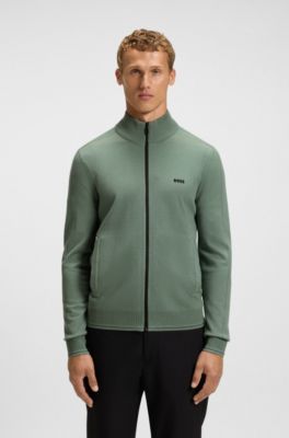 Knitted cardigan in stretch fabric with structured front, Green