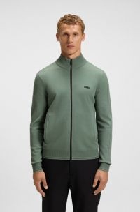 Knitted cardigan in stretch fabric with structured front, Green