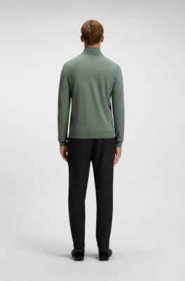 Knitted cardigan in stretch fabric with structured front, Green