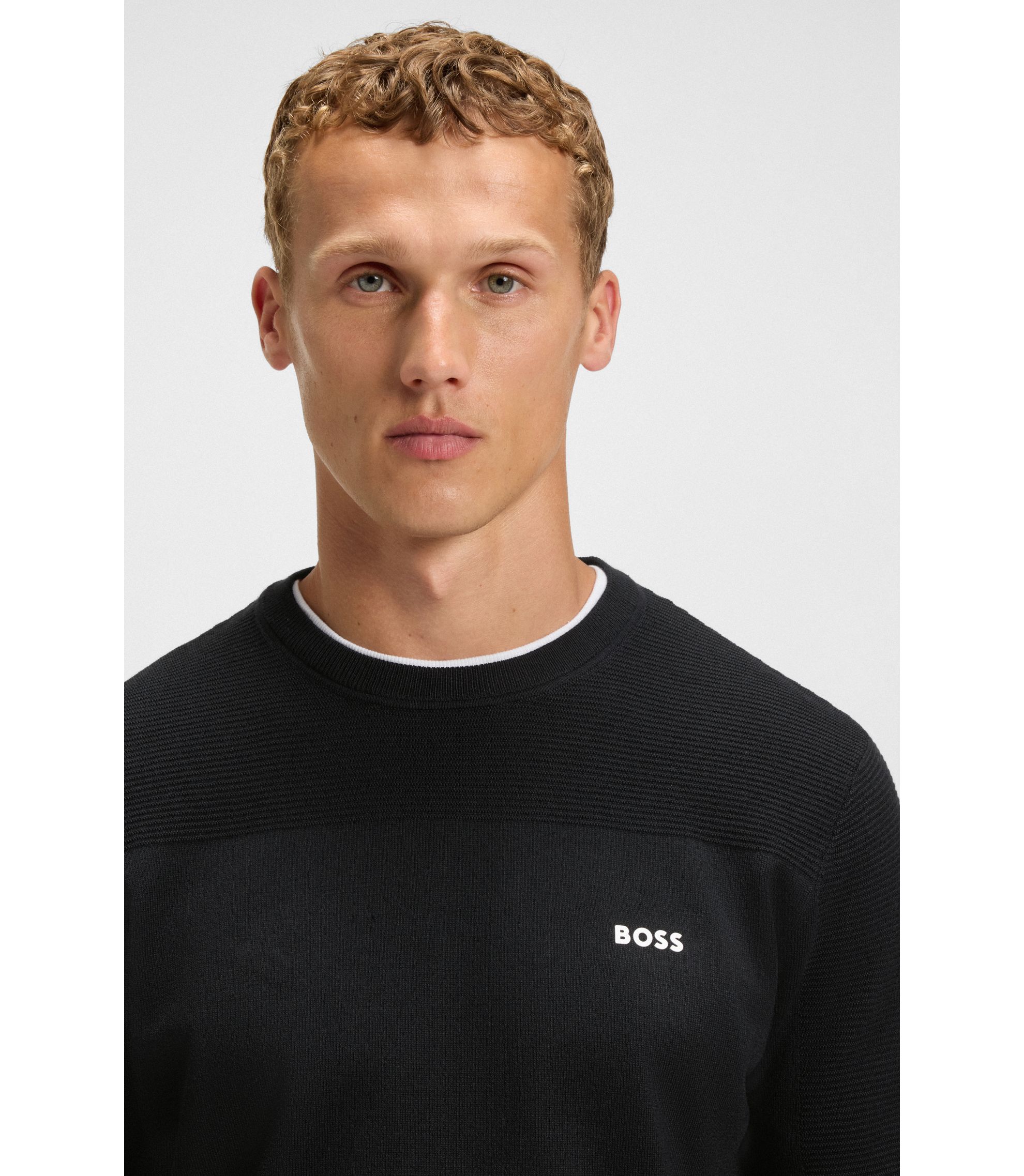 BOSS - Mixed-structure sweater with moisture management - Dark Blue