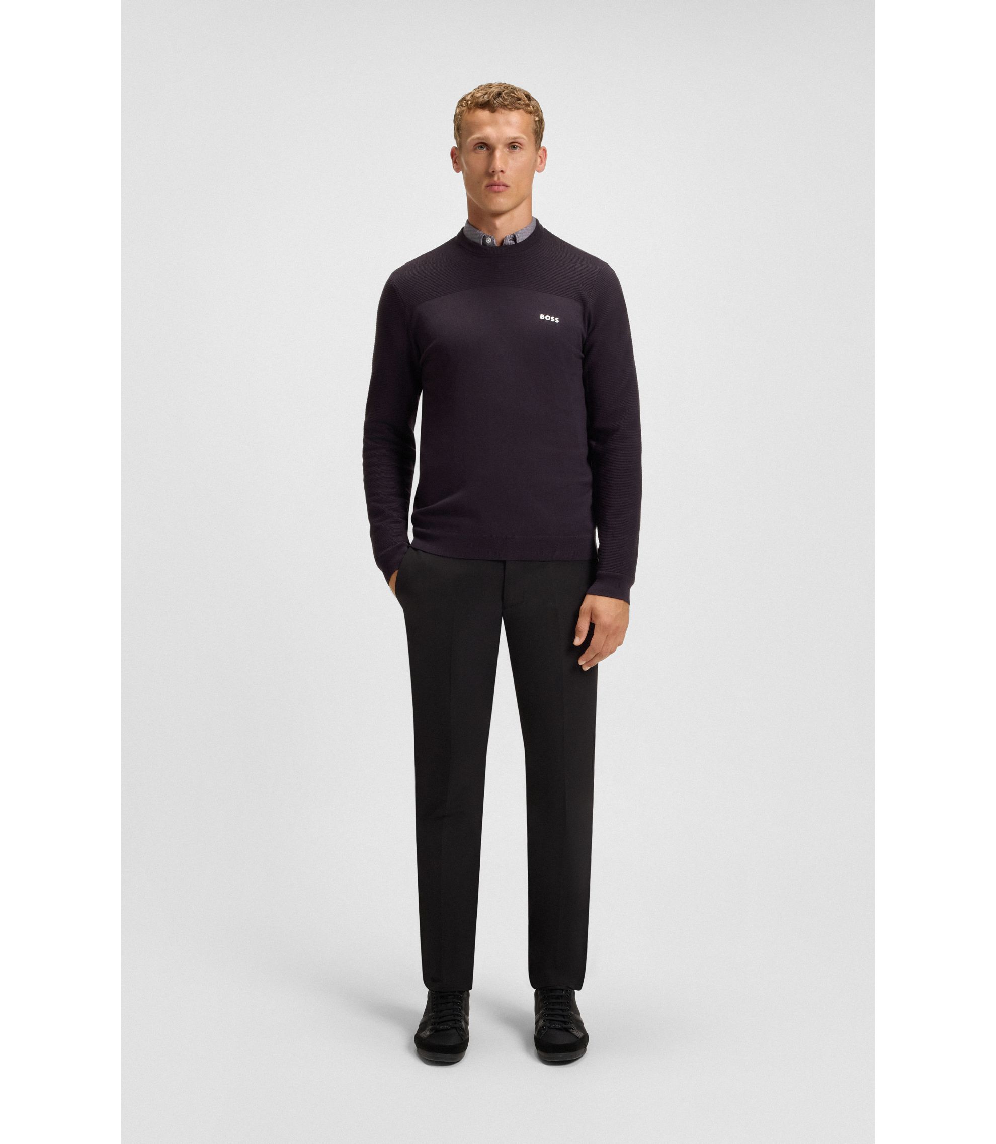 BOSS - Mixed-structure sweater with moisture management - Purple