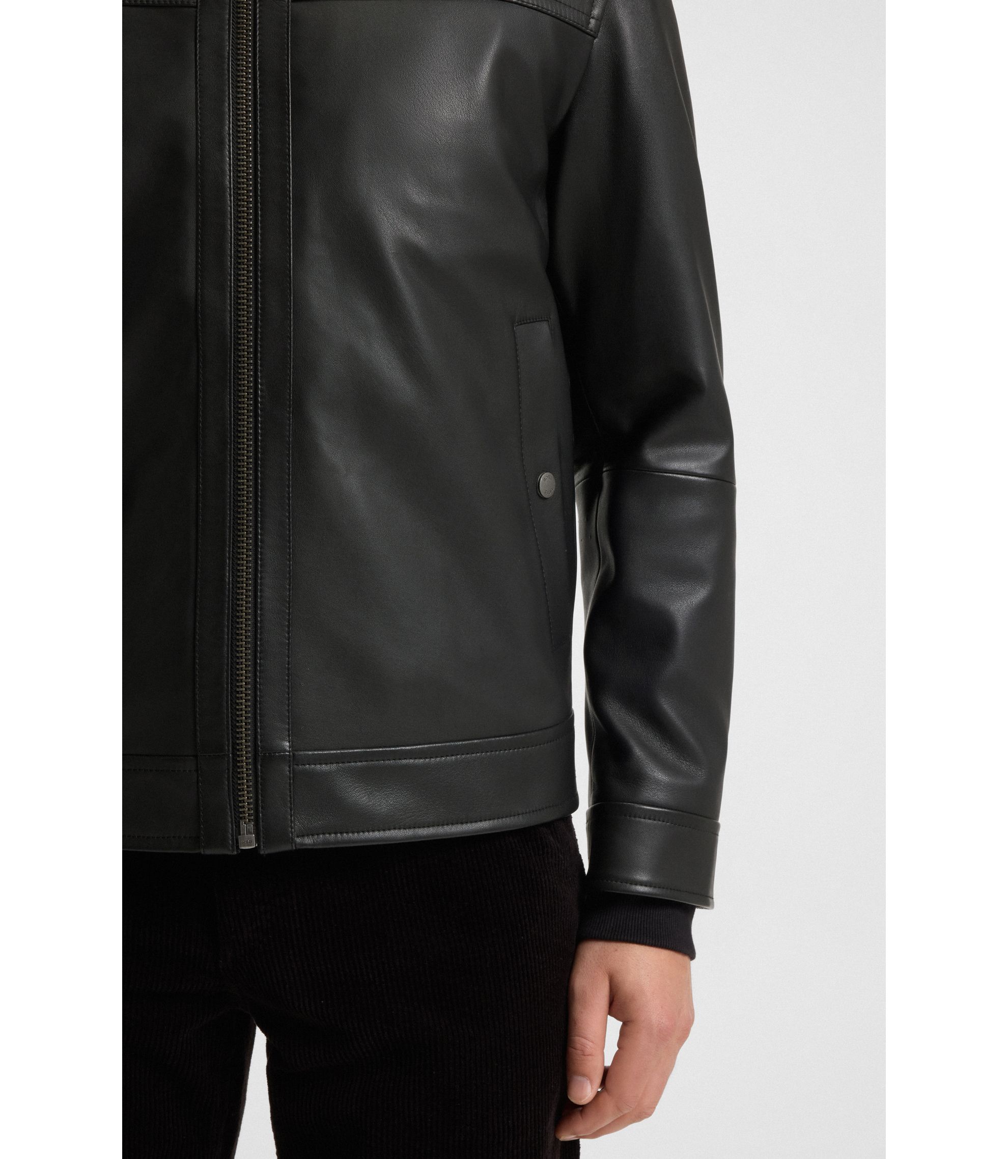 【訳あり】Hugo Boss TAILORED レザー　FINEST NAPPA BOSS - Nappa-leather jacket with two-way zip - Dark Brown