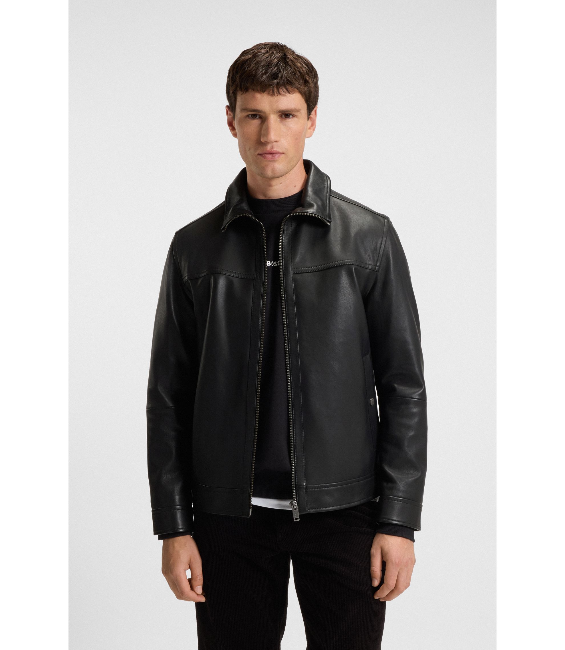 BOSS - シャツスタイルジャケット ナッパレザー - ブラック