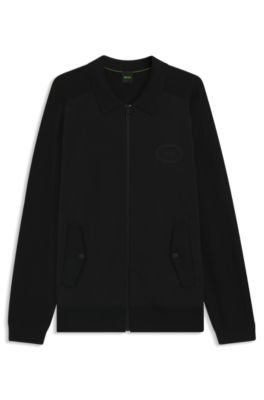 Relaxed-fit hybrid jacket with anti-pill fleece, Black