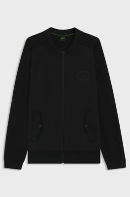 Relaxed-fit hybrid jacket with anti-pill fleece, Black