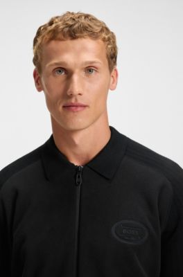 Relaxed-fit hybrid jacket with anti-pill fleece, Black