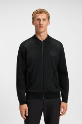Relaxed-fit hybrid jacket with anti-pill fleece, Black