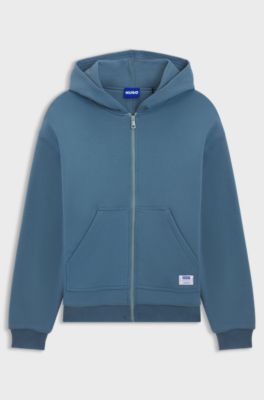 Dubbellaagse hoodie met rits van sweatstof van een katoenmix, Blauw