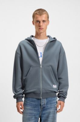 Double-layered zip-up hoodie in cotton-blend terry, Blue
