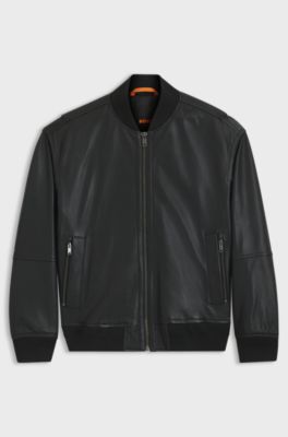 Regular-fit jacket in textured leather, Black