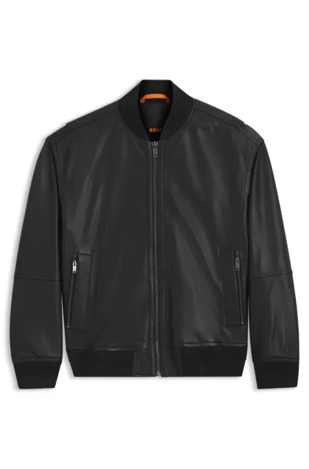 Regular-fit jacket in textured leather