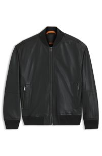 Regular-fit jacket in textured leather, Black