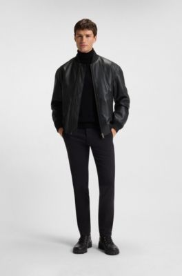 Regular-fit jacket in textured leather, Black