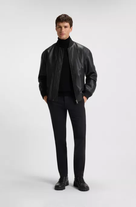 Regular-fit jacket in textured leather