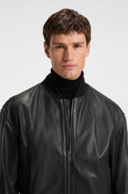 Regular-fit jacket in textured leather, Black