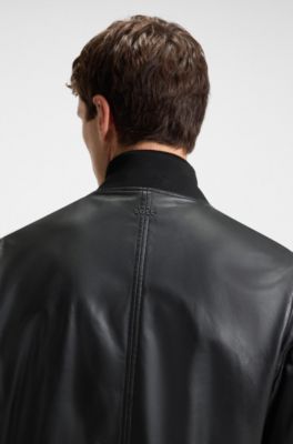 Regular-fit jacket in textured leather, Black
