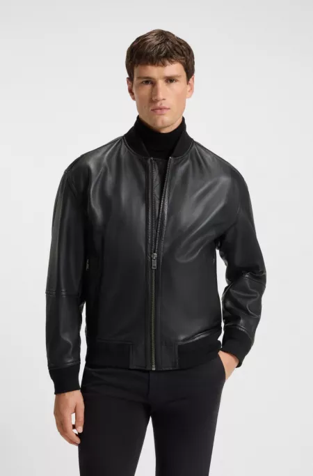 Regular-fit jacket in textured leather