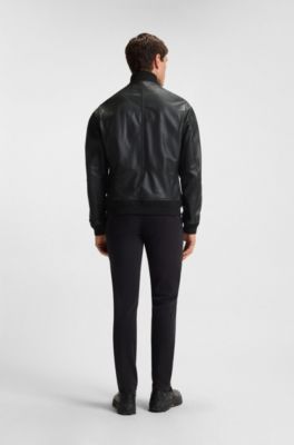 Regular-fit jacket in textured leather, Black