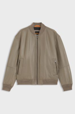 Regular-fit jacket in textured leather, Light Brown