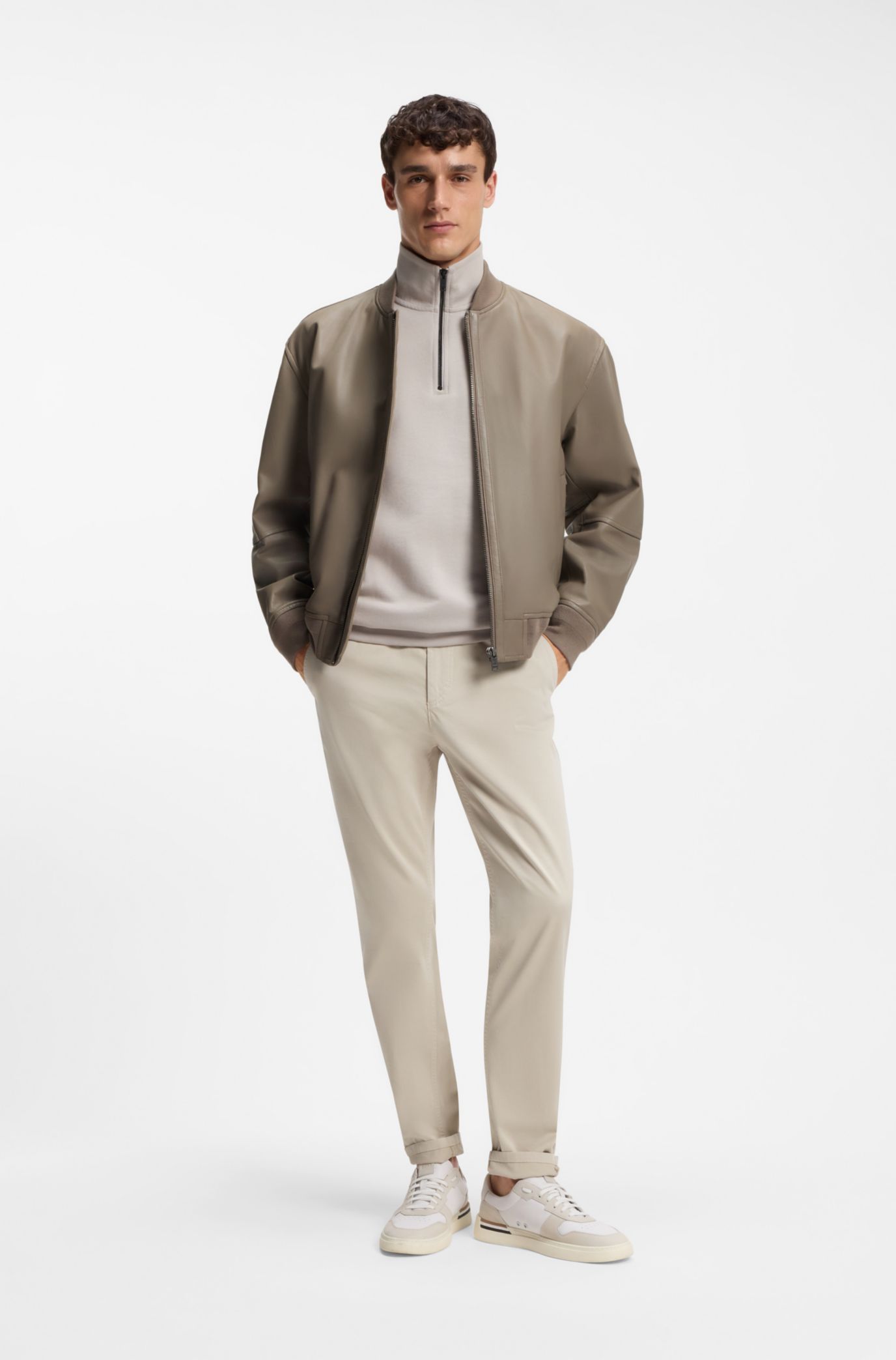 HUGO BOSS ブラウンレザージャケット BOSS - レギュラーフィットジャケット テクスチャードレザー - ライト