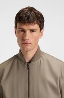 Regular-fit jacket in textured leather, Light Brown