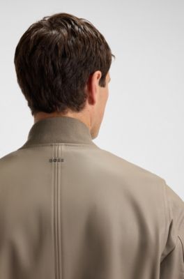 Regular-fit jacket in textured leather, Light Brown