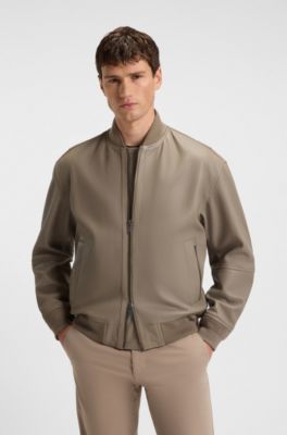Regular-fit jacket in textured leather, Light Brown