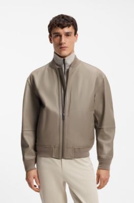Regular-fit jacket in textured leather, Light Brown