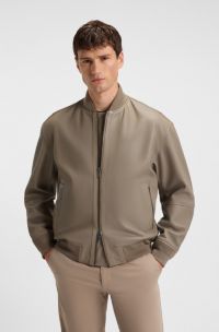 Giubbotto regular fit in pelle lavorata, Marrone chiaro