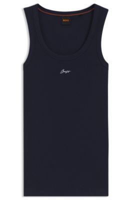 Top in stretch cotton with handwritten logo, Dark Blue