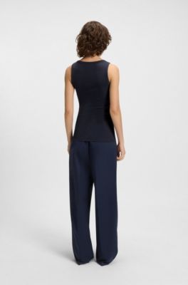 Top in stretch cotton with handwritten logo, Dark Blue