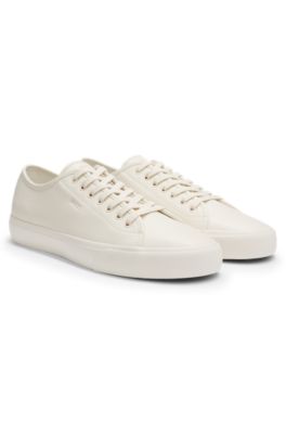 Sneakers low-top in similpelle martellata, Beige chiaro