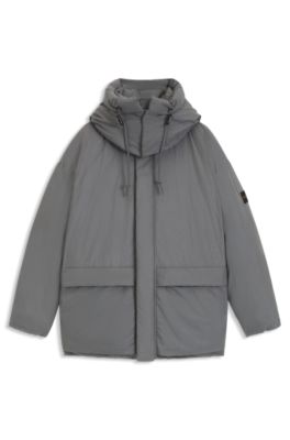 Water-repellent puffer jacket with detachable hood, Grey