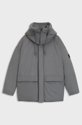 Water-repellent puffer jacket with detachable hood, Grey