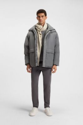 Water-repellent puffer jacket with detachable hood, Grey