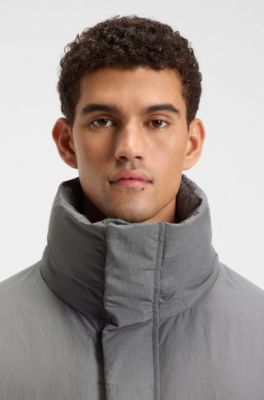 Water-repellent puffer jacket with detachable hood, Grey