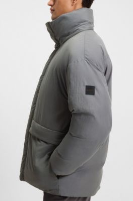 Water-repellent puffer jacket with detachable hood, Grey