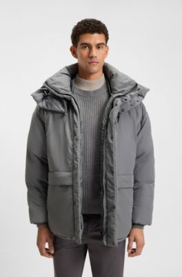 Water-repellent puffer jacket with detachable hood, Grey