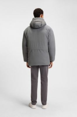 Water-repellent puffer jacket with detachable hood, Grey