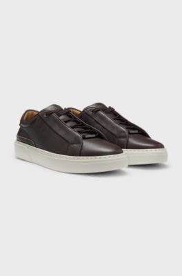 Gary leather trainers with suede backtab, Dark Brown