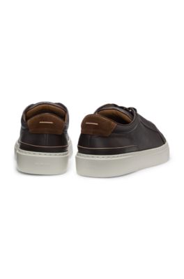Gary leather trainers with suede backtab, Dark Brown