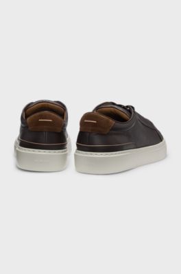 Gary leather trainers with suede backtab, Dark Brown