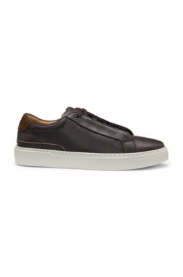 Gary leather trainers with suede backtab, Dark Brown