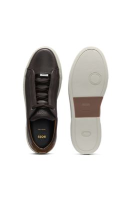 Gary leather trainers with suede backtab, Dark Brown
