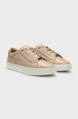 Gary leather trainers with suede backtab, Beige