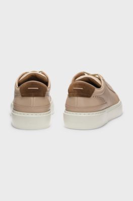 Gary leather trainers with suede backtab, Beige