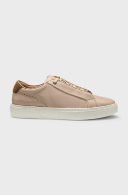 Gary leather trainers with suede backtab, Beige