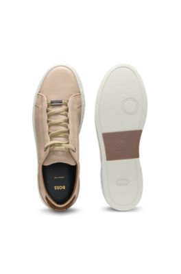 Gary leather trainers with suede backtab, Beige